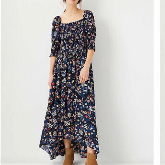 Ann Taylor Dresses & Skirts - ANN TAYLOR NAVY BLUE FLORAL SMOCKED MAXI DRESS